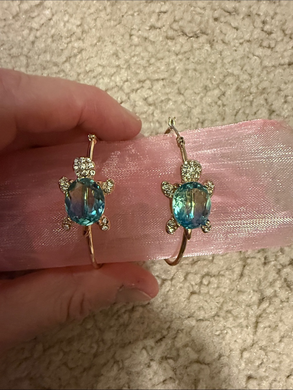 Blue Crystal Turtle Hoop Earrings